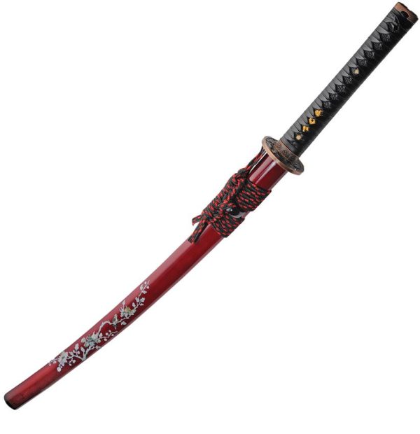Bonsai Samurai Sword 28" Carbon Steel Blade Black Handle Red Scabbard