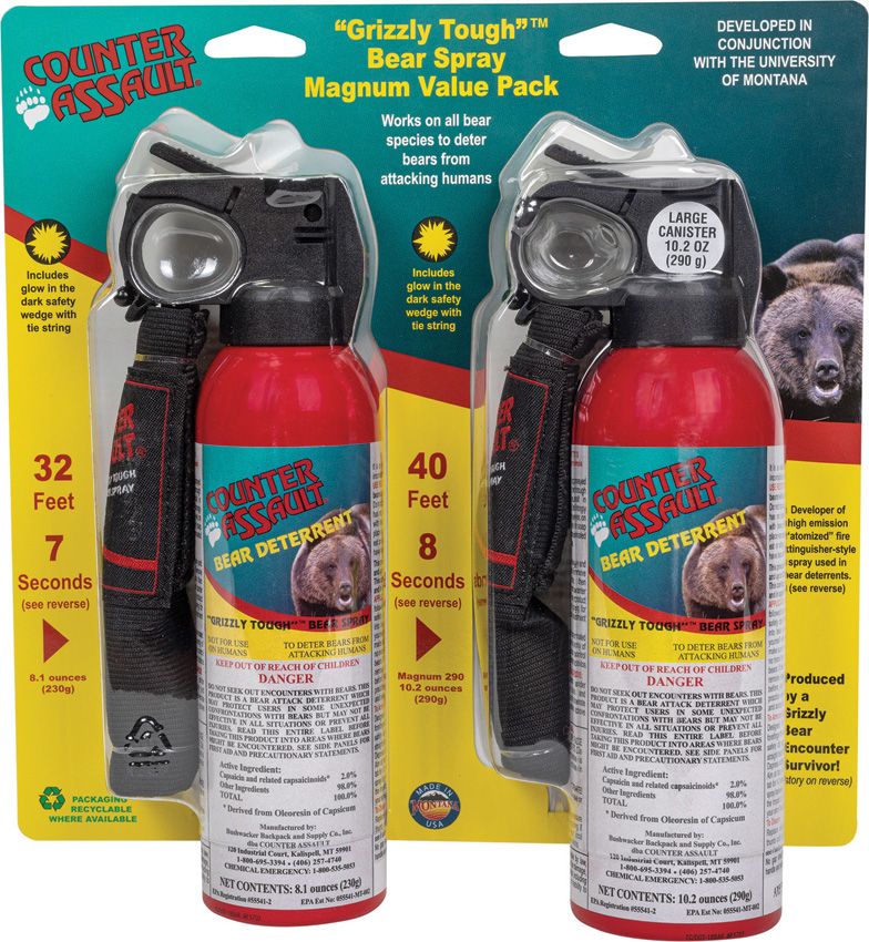 Counter Assault Bear Spray Canister Two Pack 8.1 oz & 10.2 oz