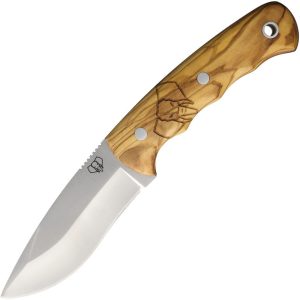 Cudeman Alazan Fixed Blade Knife 3.75" Satin Stainless Olive Wood