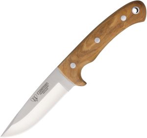 Cudeman Fixed Blade Olive Wood Handle 4" Satin Steel Knife