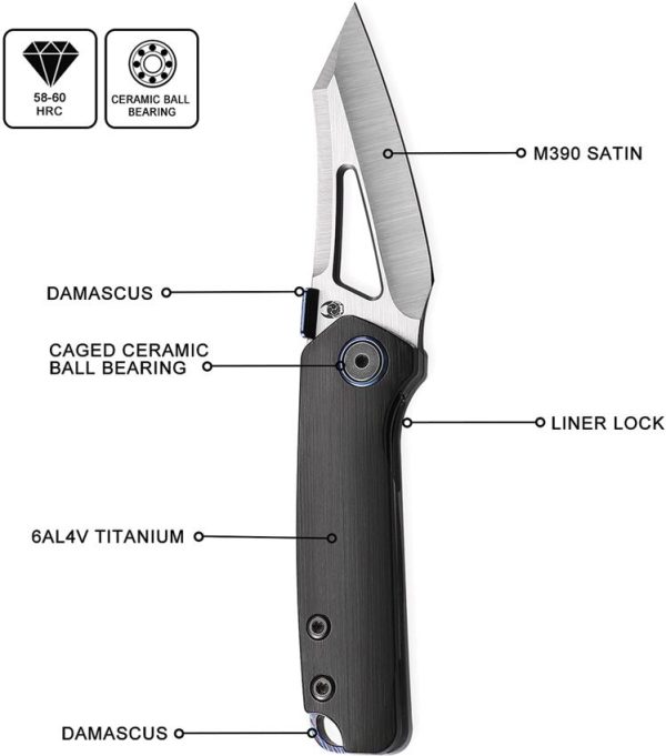 Cavol Denka Linerlock Black Folding Knife M390 Titanium
