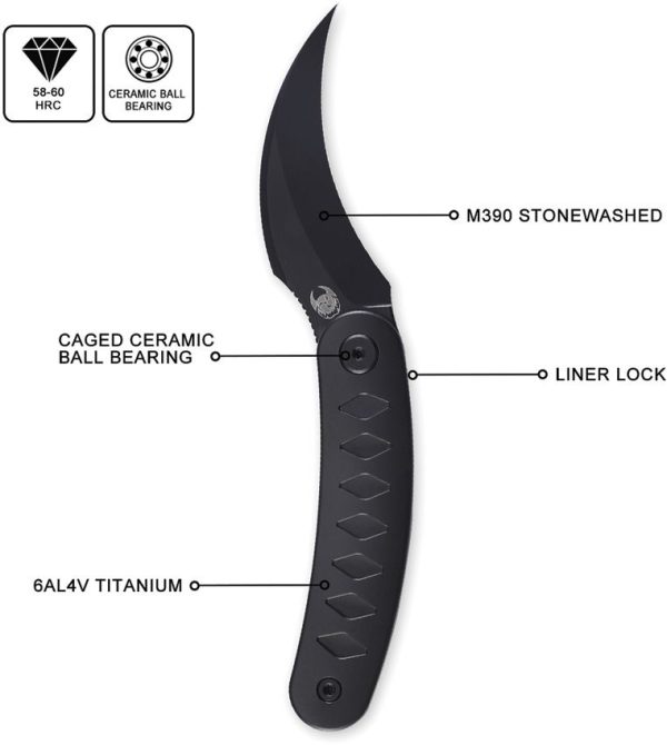 Cavol Kage Linerlock Black Folding Knife M390 Titanium Handle