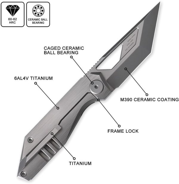 Cavol Shimo Framelock Gray M390 Ceramic Folding Knife