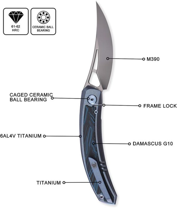 Cavol Kamasu Framelock Folding Knife M390 Blue Titanium G10