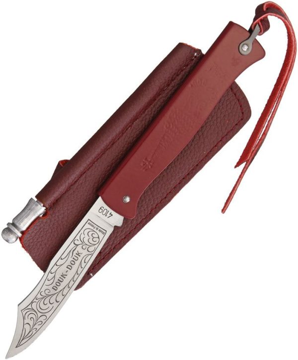 Douk-Douk Folding Knife 3.13" 14C28N Blade Red Handle w/ Sheath