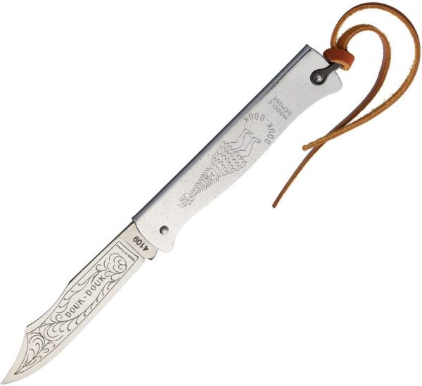 DD815GME.jpg Douk-Douk Folder Chrome 3.25" Stainless Folding Knife Brown Sheath