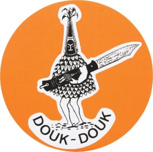DDS.jpg Douk-Douk Sticker 4 inches Orange Circle Logo