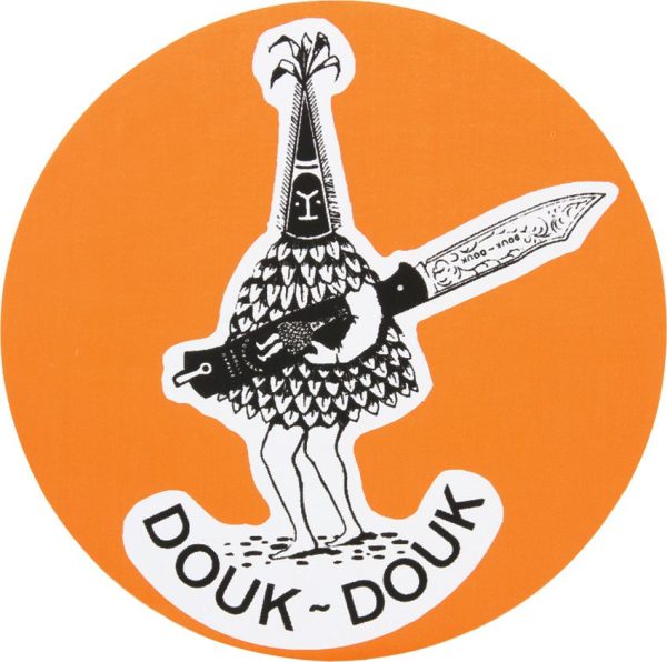 Douk-Douk Sticker 4 inches Orange Circle Logo
