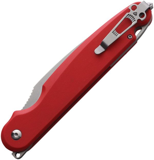 Daggerr Knives Parrot Button Lock Red Stonewash