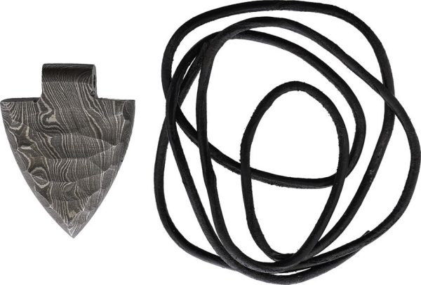 DM026.jpg Damascus Arrowhead Pendant 2 inches Leather Cord