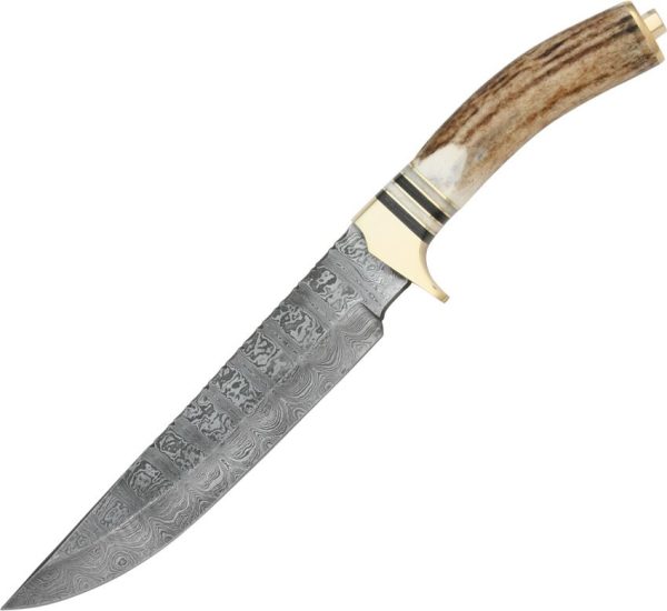 Damascus Bowie Fixed Blade Knife Stag Handle Damascu Steel 7.88"