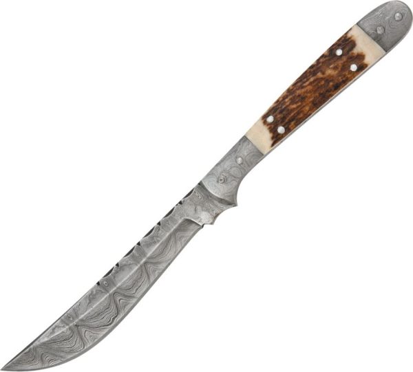 Damascus Navaja Hunter 4.5" Damascus Steel Folding Knife Stag