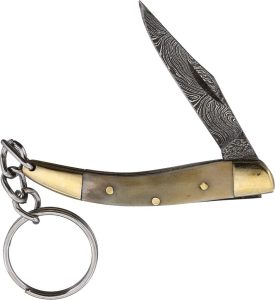 DM1025.jpg Damascus Key Chain Folder 2.5 inches Bone Handle