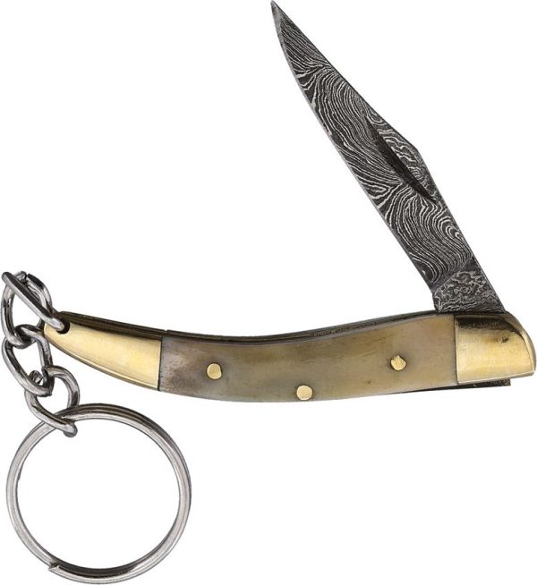 Damascus Key Chain Folder 2.5 inches Bone Handle