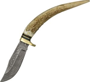 DM1027.jpg Damascus Stag Spike Fixed Blade Knife 3.1" Damascus Steel