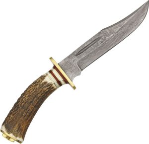 DM1043.jpg Damascus El Dorado Skinner Fixed Blade Stag Handle Knife