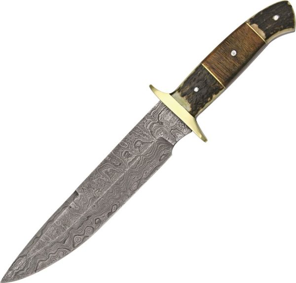 Damascus Plainsman Fixed Blade Knife 8" Damascus Steel Stag