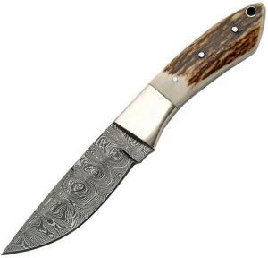 DM1050SG.jpg Damascus Hunter Fixed Blade Knife 3.6" Damascus Drop Point Stag