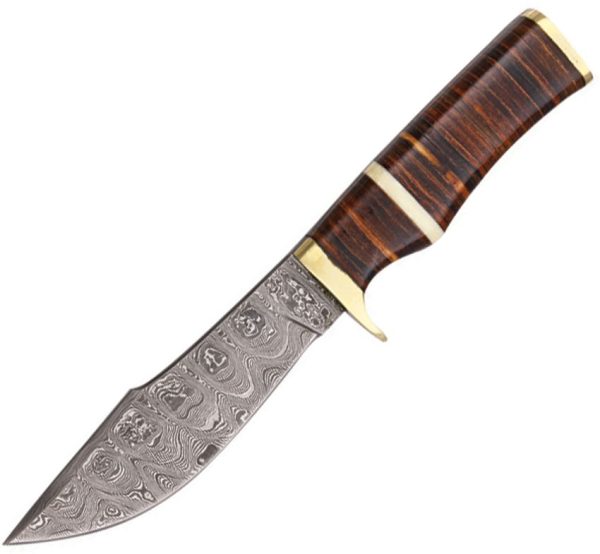 Damascus Fixed Blade Hunter 9.75 inches Stacked Leather