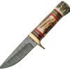 Damascus Hunter Stag Handle Fixed Blade Knife 3.6" Damascus Steel