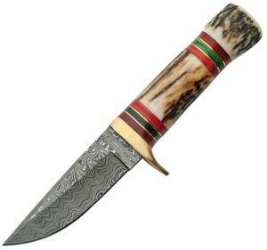 DM1075.jpg Damascus Hunter Stag Handle Fixed Blade Knife 3.6" Damascus Steel