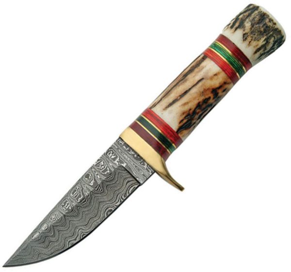 Damascus Hunter Stag Handle Fixed Blade Knife 3.6" Damascus Steel
