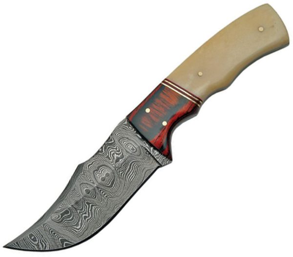 Damascus Hunting Knife Fixed Blade 3 7/8" Damascus Steel Bone Handle