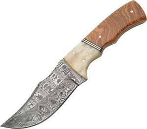 DM1079.jpg Damascus Hunter Wood Bone Handle Fixed Blade Knife 4" Damascus Steel