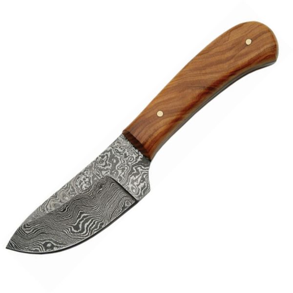 Damascus Skinner 6 inch Olive Wood Handle Fixed Blade
