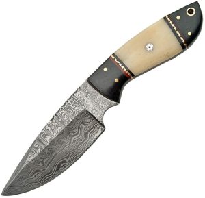 Damascus Fixed Blade White Bone 4.6" Damascus Steel Knife