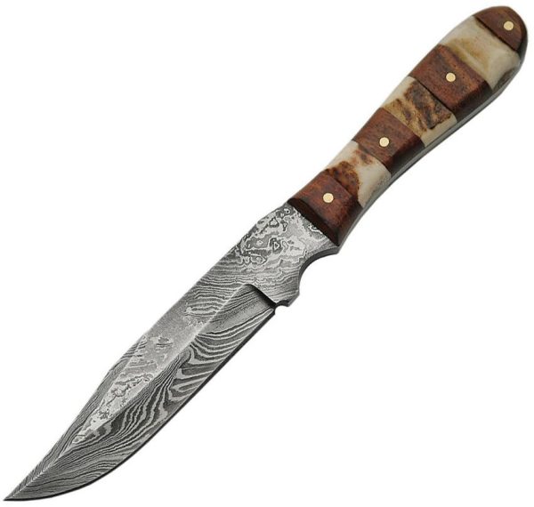 DM1108.jpg Damascus Stag Hunter 7.5 inch Clip Point Fixed Blade