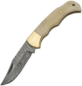 DM1110.jpg Damascus Camel Bone Lockback 3.75 inch Folding Knife