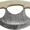 DM1111BO.jpg Damascus Ulu Knife 5.5" Fixed Blade Damascus Steel Bone Handle