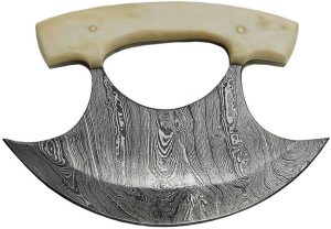Damascus Ulu Knife 5.5" Fixed Blade Damascus Steel Bone Handle