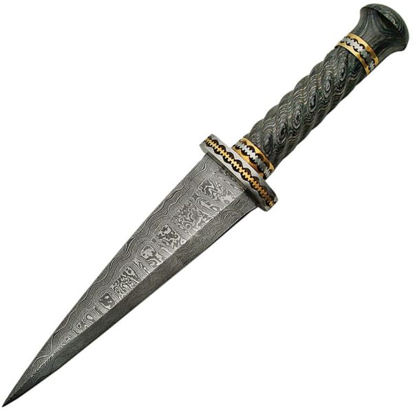 Damascus Dirk Pakkawood Fixed Blade Dagger 7" Double Edge
