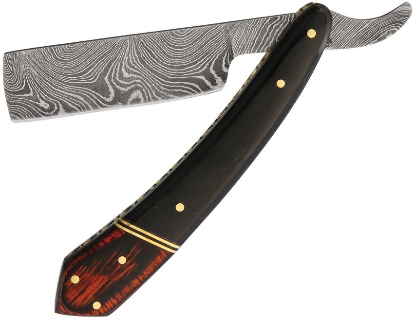 Damascus 3" Damascus Steel Straight Razor Buffalo Horn and Pakkawood Handle