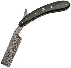 Damascus 4" Damascus Steel Razor Folding Knife Horn Handle