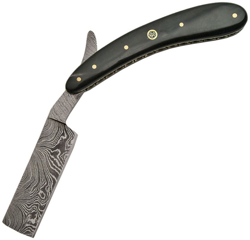 Damascus 4" Damascus Steel Razor Folding Knife Horn Handle