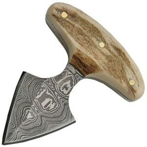 Damascus Push Dagger Stag Handle - 2 inch Double Edge