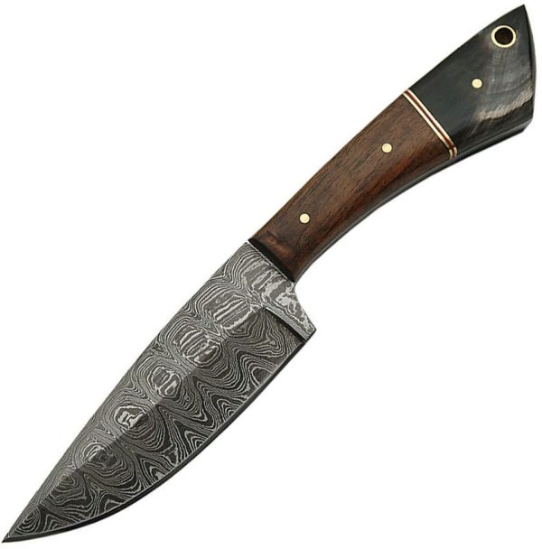 Damascus Skinner Walnut/Horn Fixed Blade Knife 4" Damascus Steel