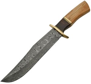 Damascus Olive Wood Bowie Fixed Blade Knife 9.25" Damascus Steel
