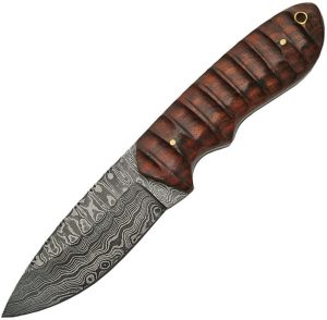 DM1141.jpg Damascus Hunter Grooved Rosewood Fixed Blade Knife 4" Drop Point
