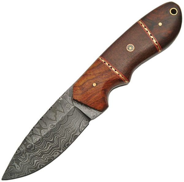 Damascus Hunter Micarta Rosewood Fixed Blade Knife 4" Damascus