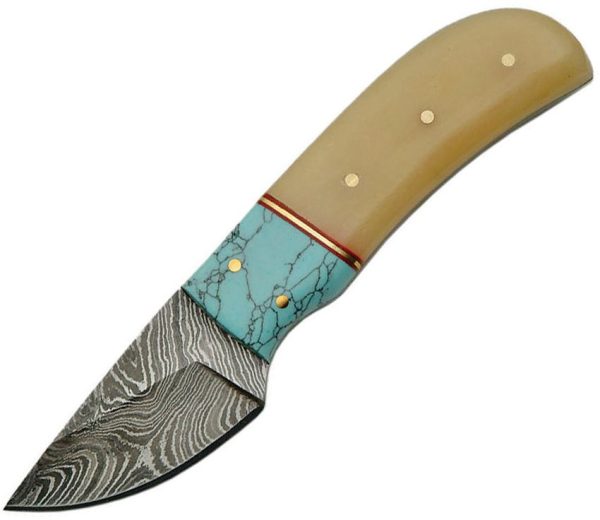 Damascus Fixed Blade Skinner Bone Turquoise