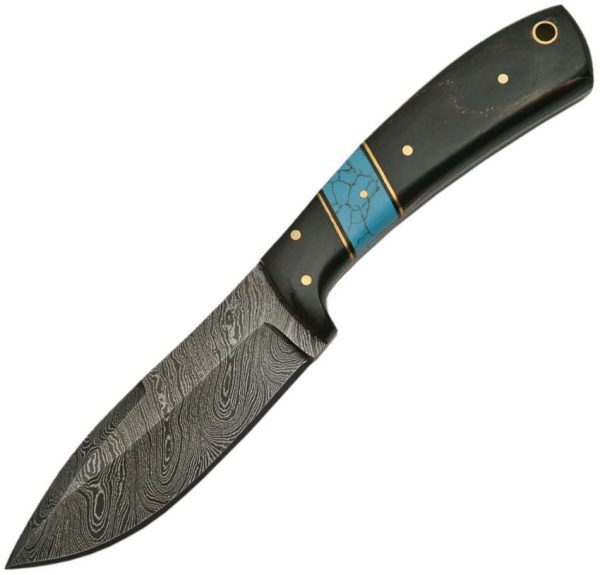 Damascus Turquoise Horn Skinner Fixed Blade Knife 4" Damascus Steel