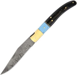 Damascus Turquoise Horn Folder 3.75 inch Blade