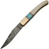 DM1156BO.jpg Damascus Bone Turquoise Folding Knife 4" Damascus Steel Clip Point