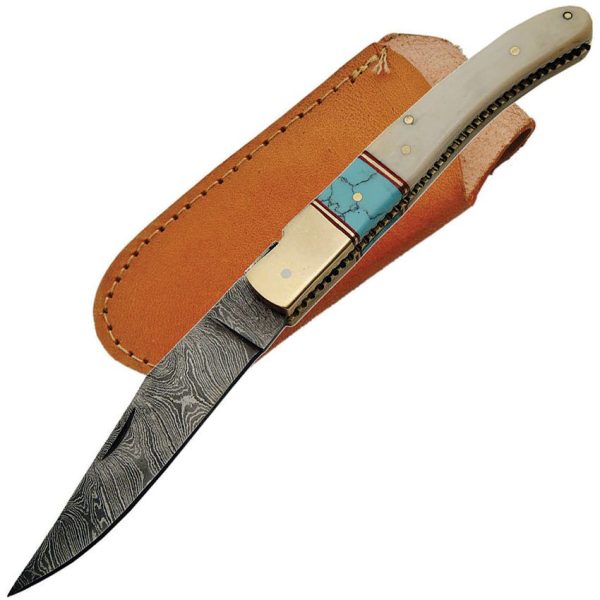 DM1156BO_add_01.jpg Damascus Bone Turquoise Folding Knife 4" Damascus Steel Clip Point