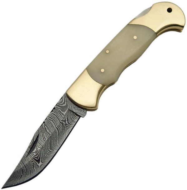 Damascus Lockback Bone Damascus Steel Folding Knife