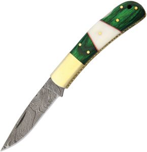 DM1169.jpg Damascus Lockback Green Drop Point Folding Knife